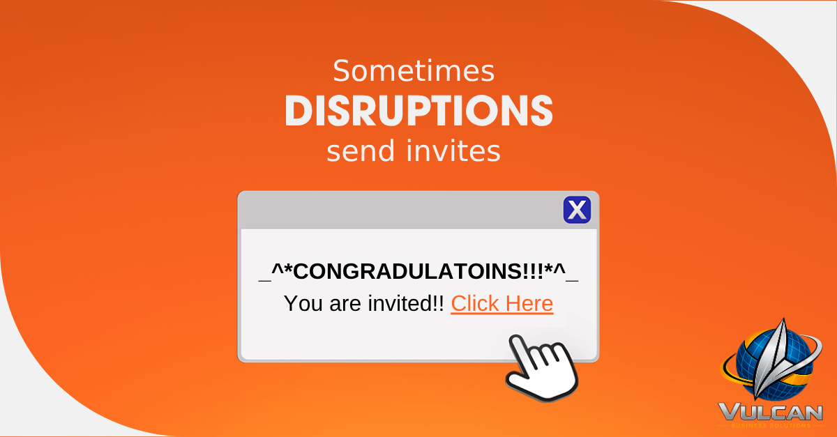 Spam pop-up saying “CONGRADULATOINS!!! You are invited!! Click Here”